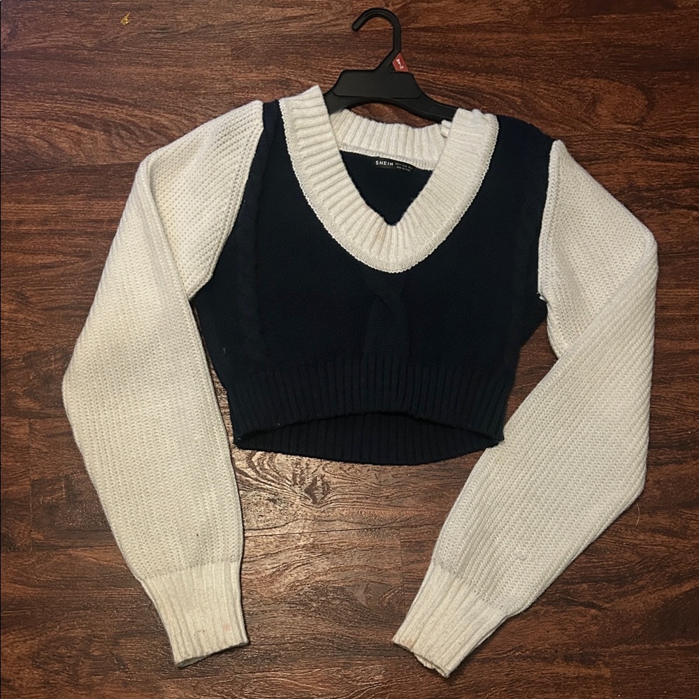 Navy and White Knit Sweater Vest